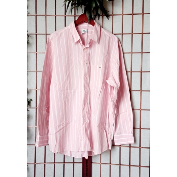 Lacoste Men's Pink/White Striped Button-Down Shirt - Picture 13 of 16
